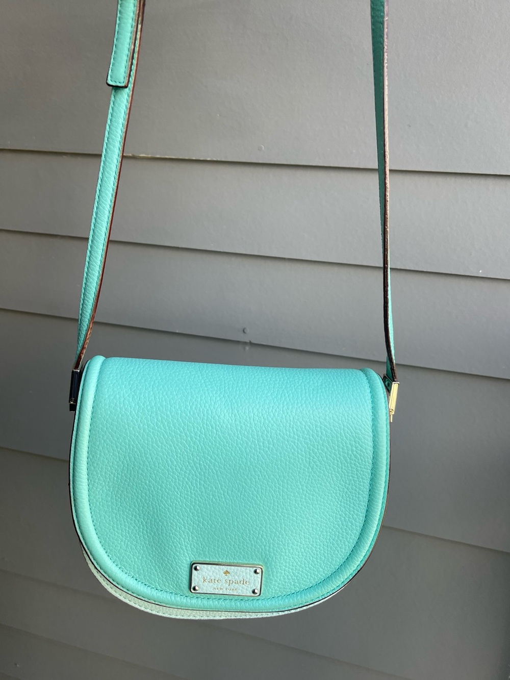 kate spade turquoise pebbled leather crossbody saddle bag